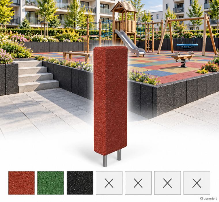 Rubber angle support 100x30x15 in red, green, and black